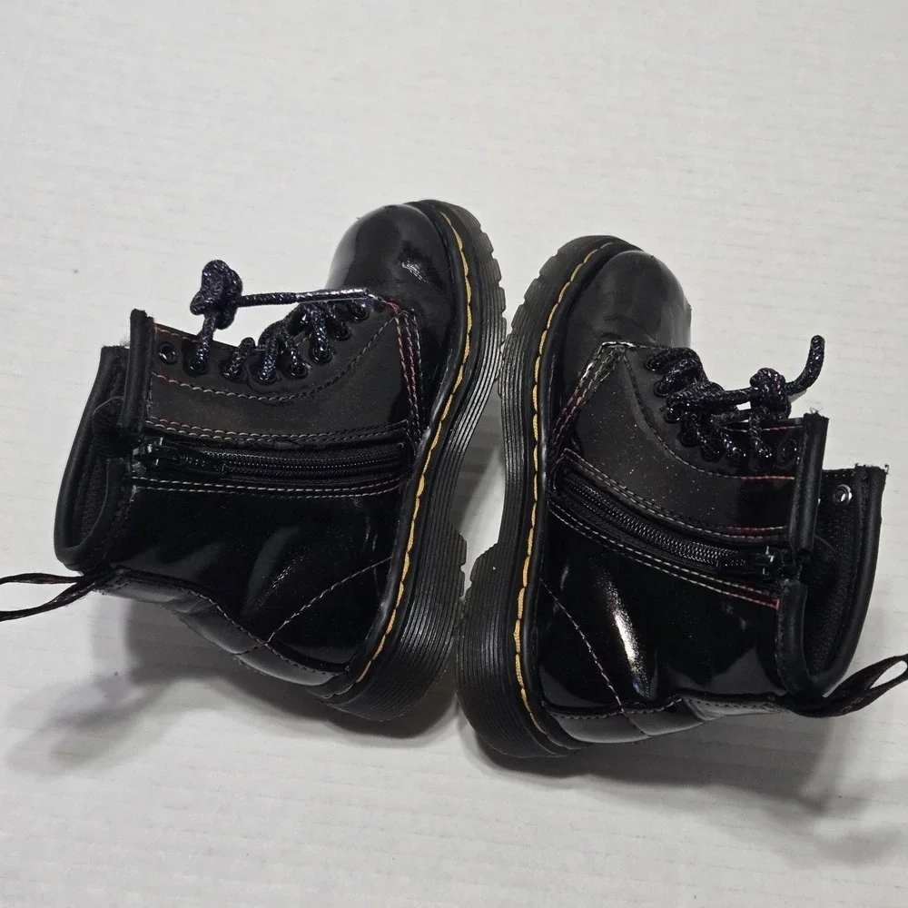 Dr. Martens 1460 J Toddler Boots Black Lightshow Sparkle Rainbow Side Zip Size 8